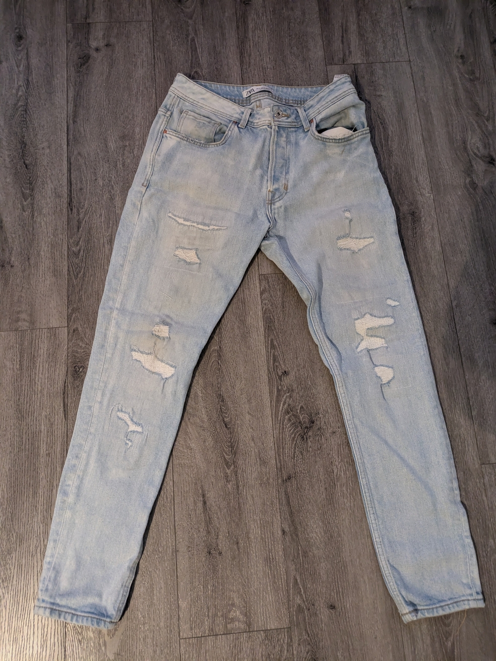 Zara Distressed Slim Fit Jeans in Blue